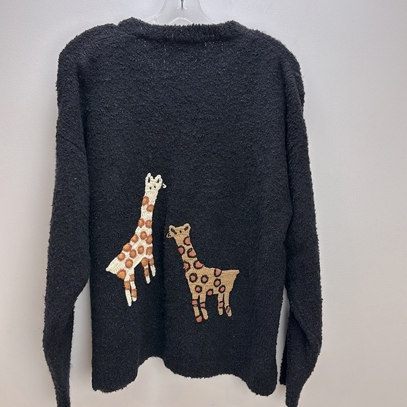 Vtg Belle Pointe Black Giraffe Cardigan L Soft Wool Blend Button Front - Picture 2 of 14